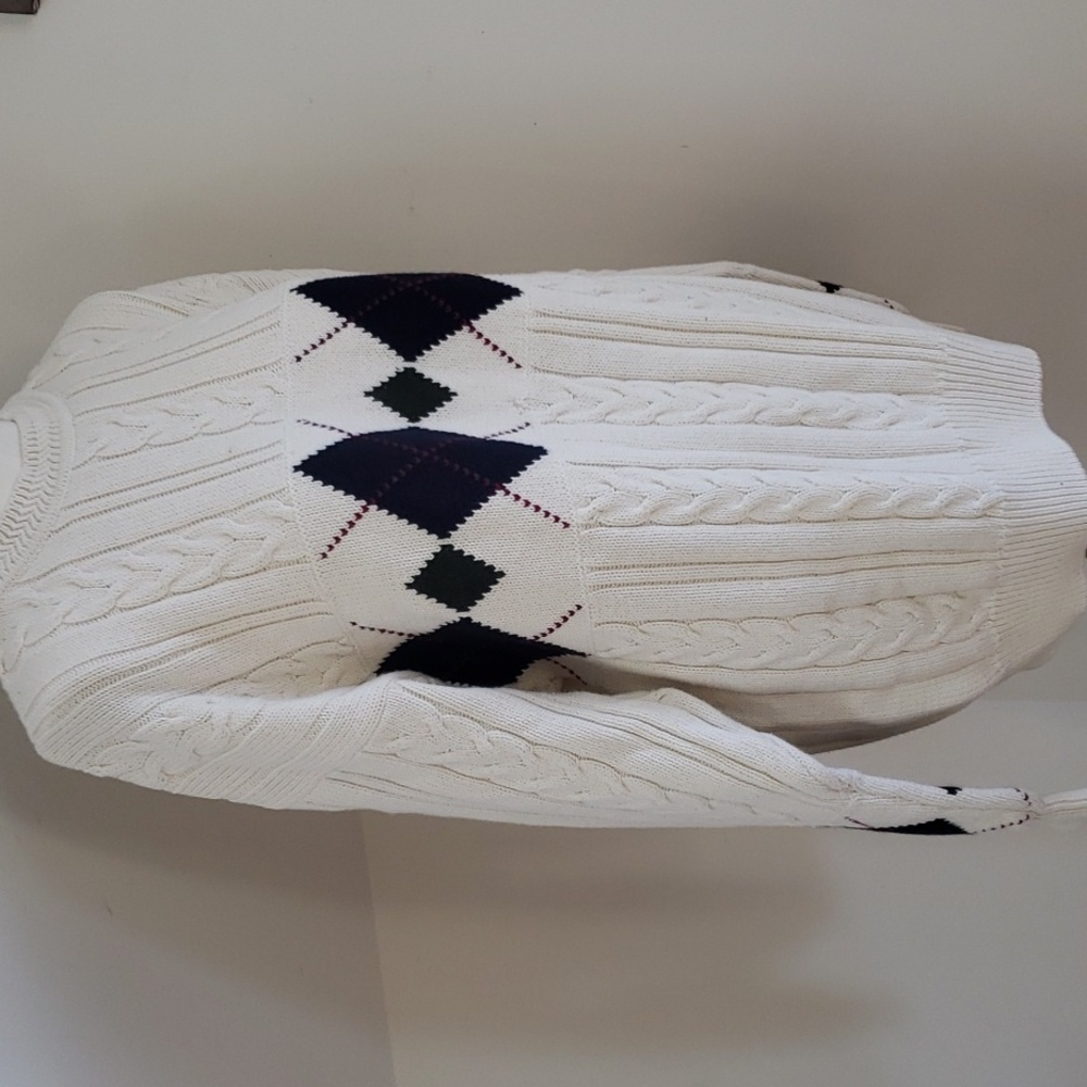 Vintage Woods & Gray Mens  Chunky Cable Knit Argyle Sweater, Size L